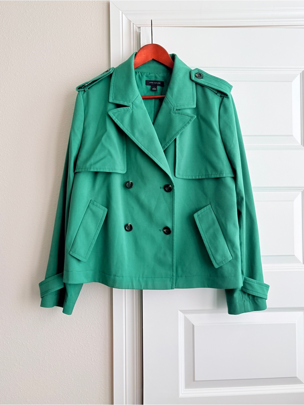 Ann Taylor Emerald Green Cropped Trench Jacket L